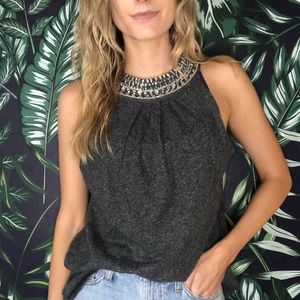 Vanessa Virginia High Neck embellished halter tank